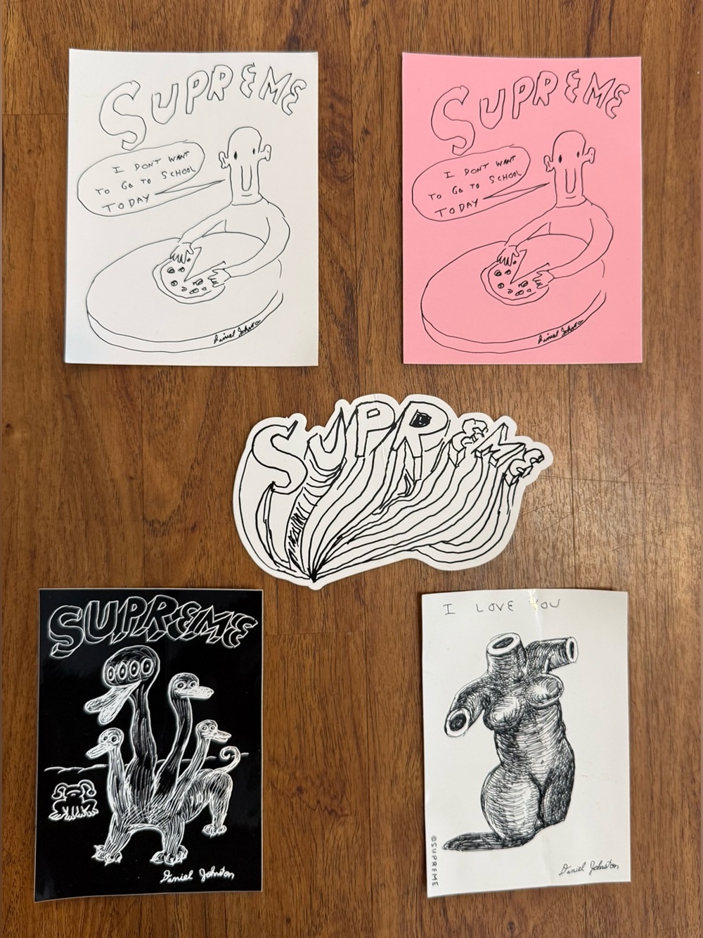 Supreme Daniel Johnston Sticker I Love You Pizza Script  SS15 Lot of 5 Authentic